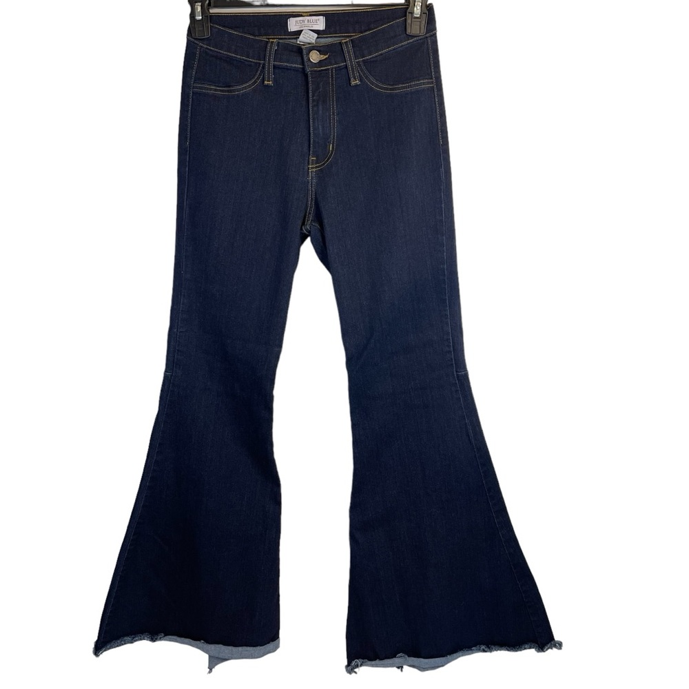 Judy Blue Jeans Women Size 7/28 Blue Denim Style 8396 Flare Leg Stretch Raw Hem